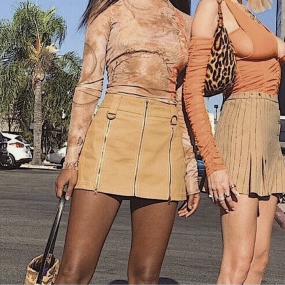 I.AM.GIA exposed zipper tan d ring street style mini micro skirt